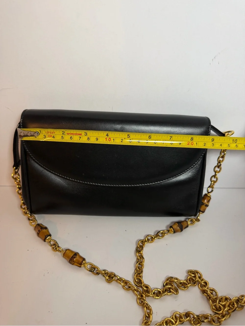 Gucci Vintage Black Leather Chain Shoulder Crossbody Bag with Bamboo Accents
